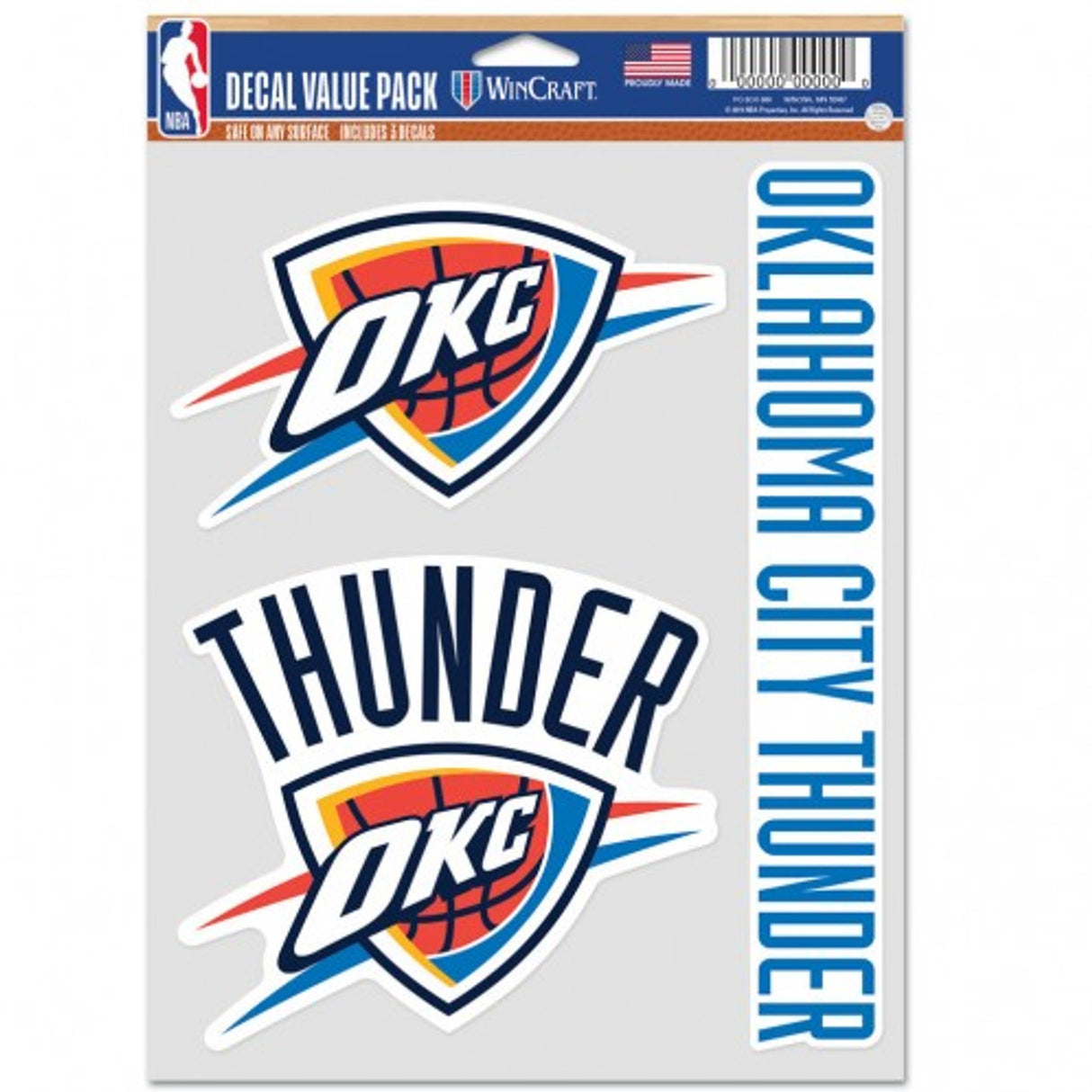 Wincraft Oklahoma City Thunder Fan Multi Use 3 Pack Decal Fan Gear NBA Oklahoma City Thunder