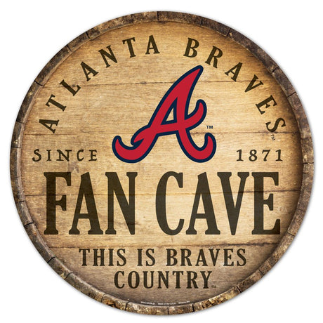 Wincraft Atlanta Braves 14 Inch Round Barrel Top Design Wood Sign Fan Gear MLB Atlanta Braves