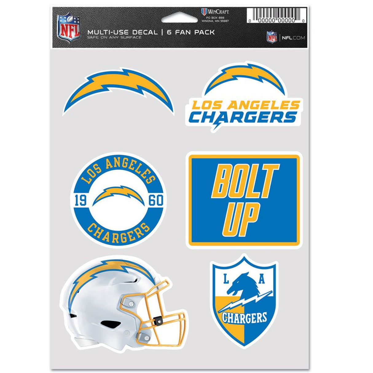 Wincraft Los Angeles Chargers Fan Multi Use 6 Pack Decal Fan Gear NFL Los Angeles Chargers