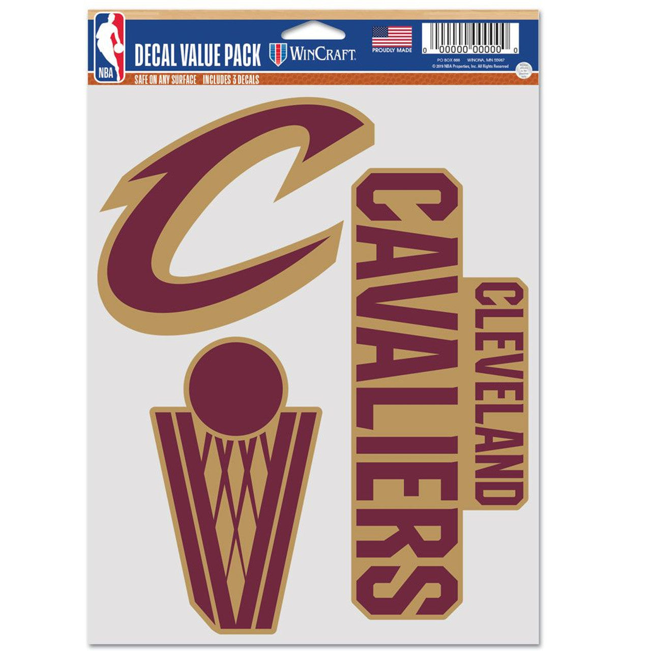Wincraft Cleveland Cavaliers Fan Multi Use 3 Pack Decal Fan Gear NBA Cleveland Cavaliers
