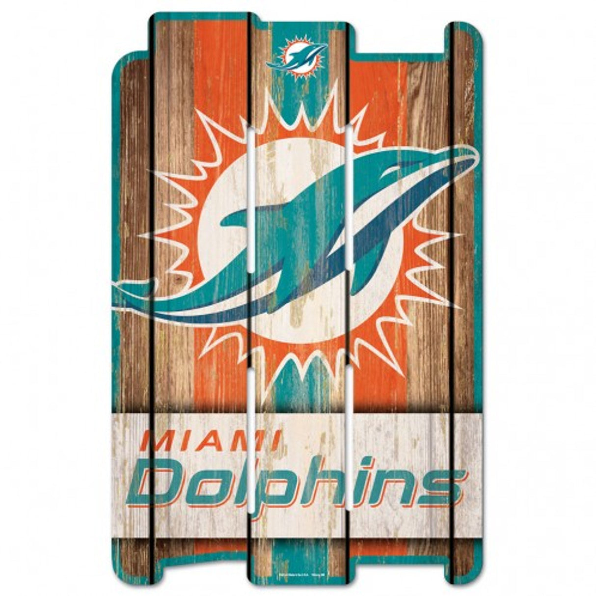 Wincraft Miami Dolphins Fence Style Wood Sign 11x17 Fan Gear NFL Miami Dolphins
