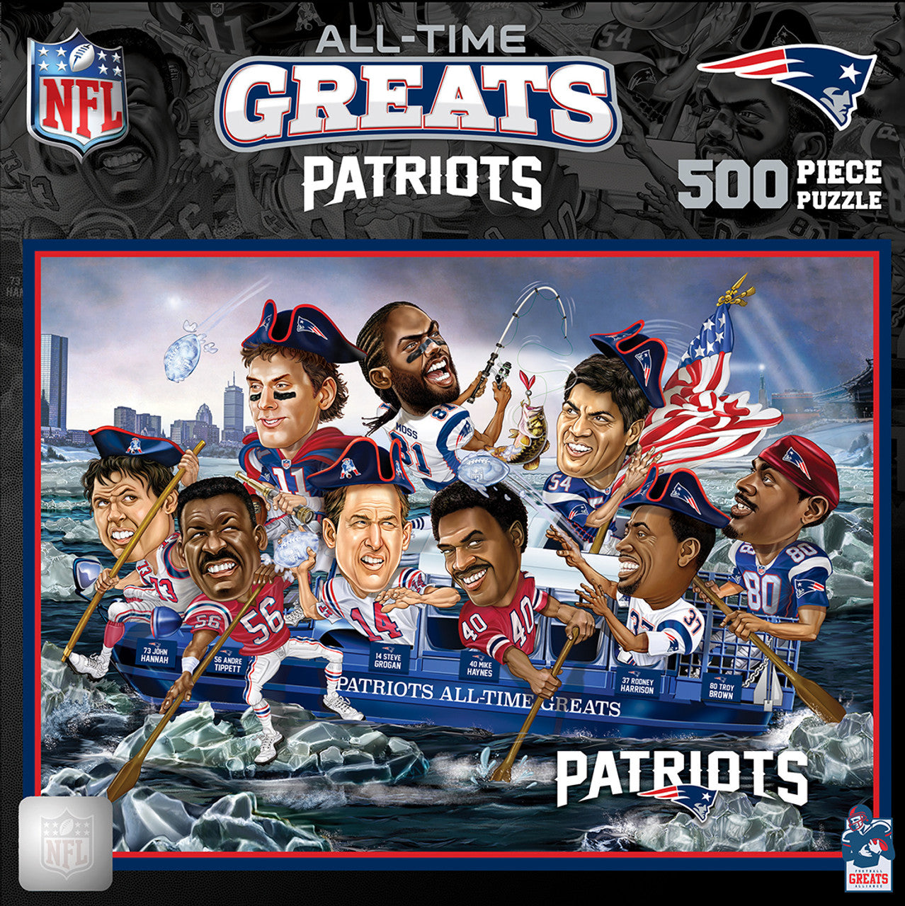 Masterpieces Puzzle Company New England Patriots All-Time Greats 500 Piece Puzzle Fan Gear NFL New England Patriots