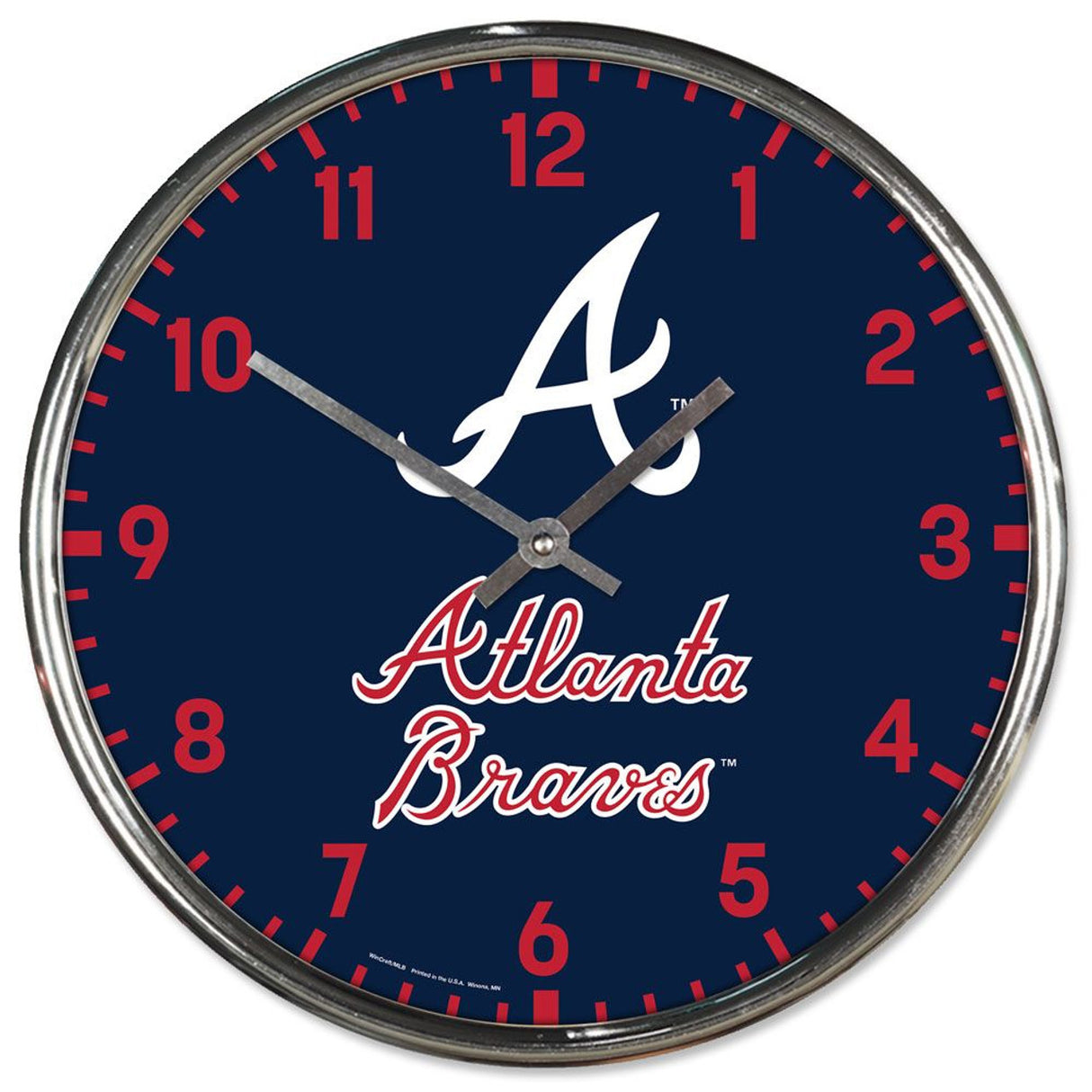 Wincraft Atlanta Braves Clock Chrome Round Wall Fan Gear MLB Atlanta Braves