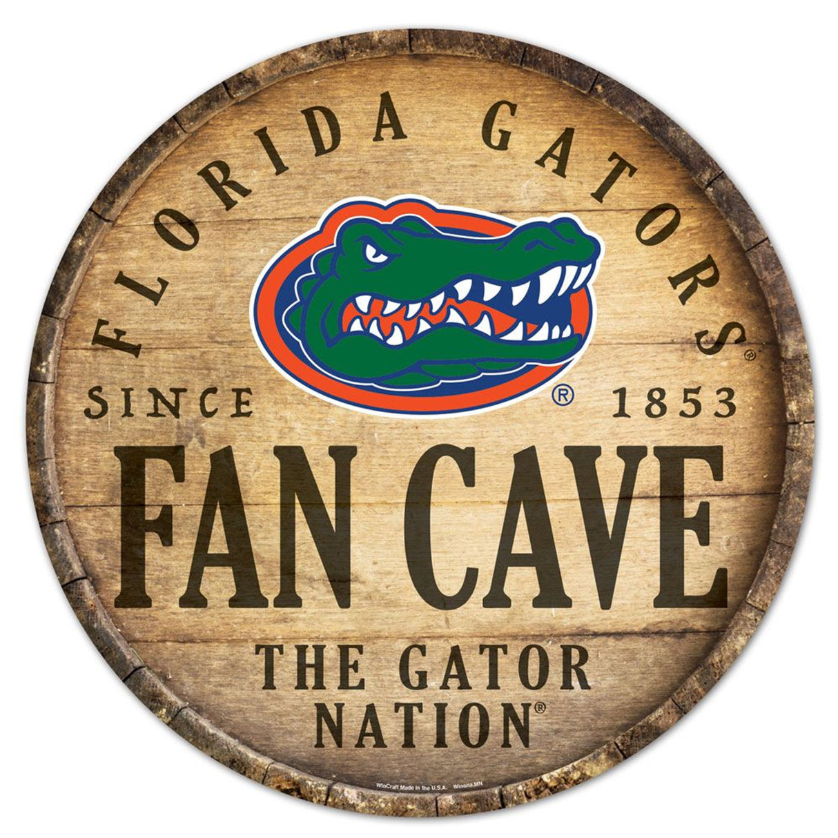 Wincraft Florida Gators 14 Inch Round Barrel Top Design Wood Sign Fan Gear NCAA Florida Gators