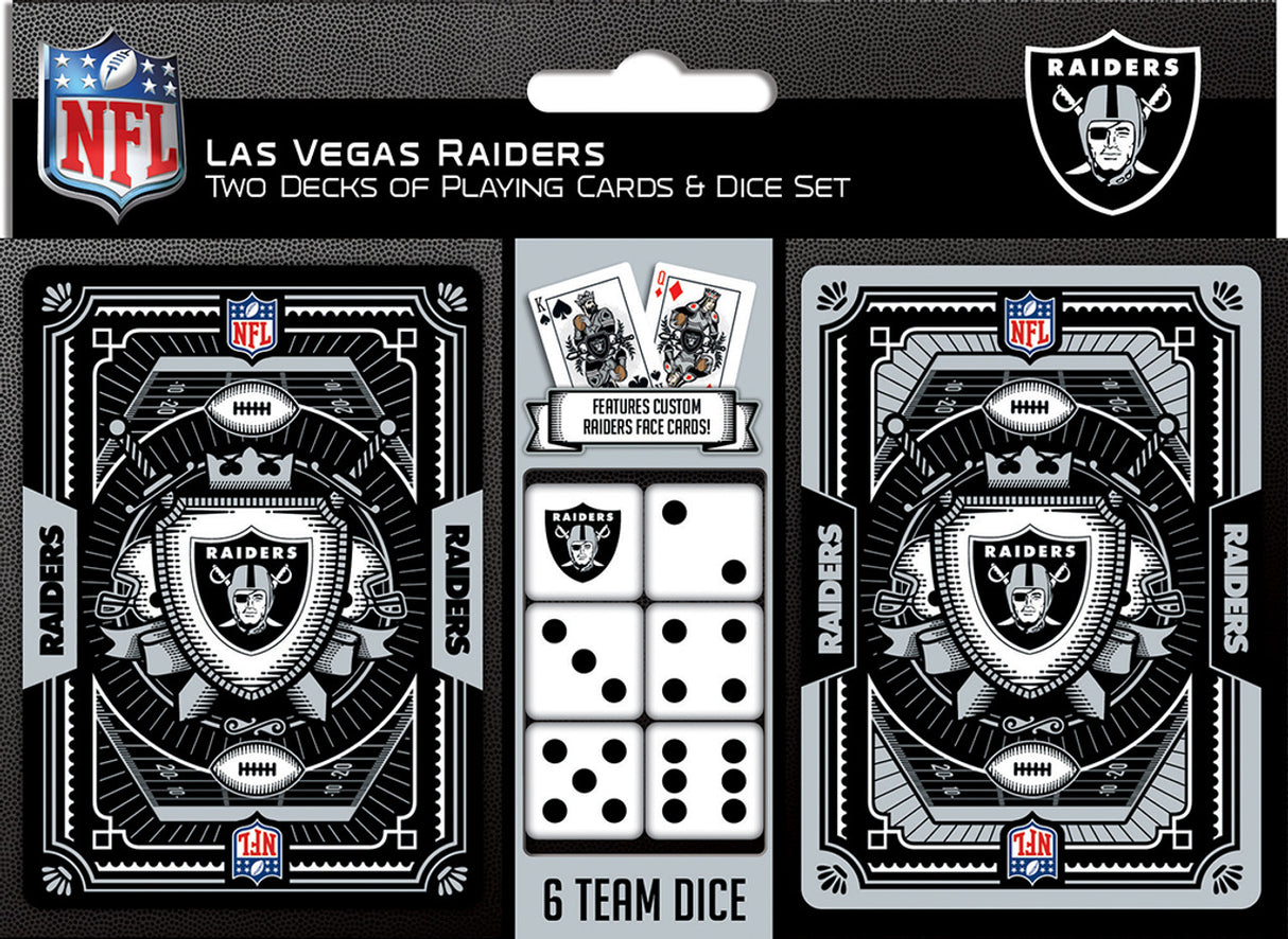 Masterpieces Puzzle Company Las Vegas Raiders Playing Cards and Dice Set Fan Gear NFL Las Vegas Raiders
