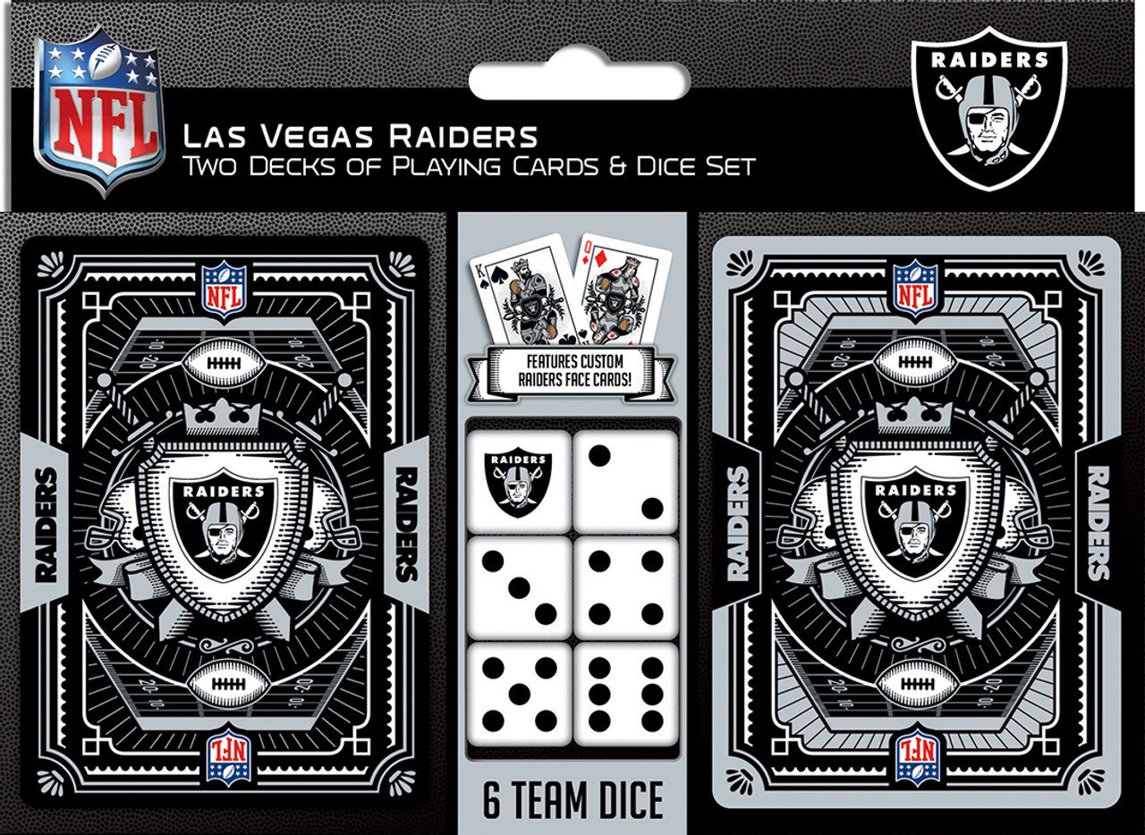 Masterpieces Puzzle Company Las Vegas Raiders Playing Cards and Dice Set Fan Gear NFL Las Vegas Raiders