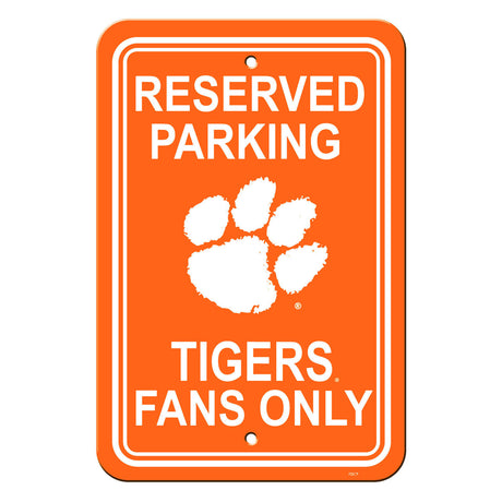Fremont Die Clemson Tigers Plastic Reserved Parking Style Sign 12x18 Fan Gear NCAA Clemson Tigers