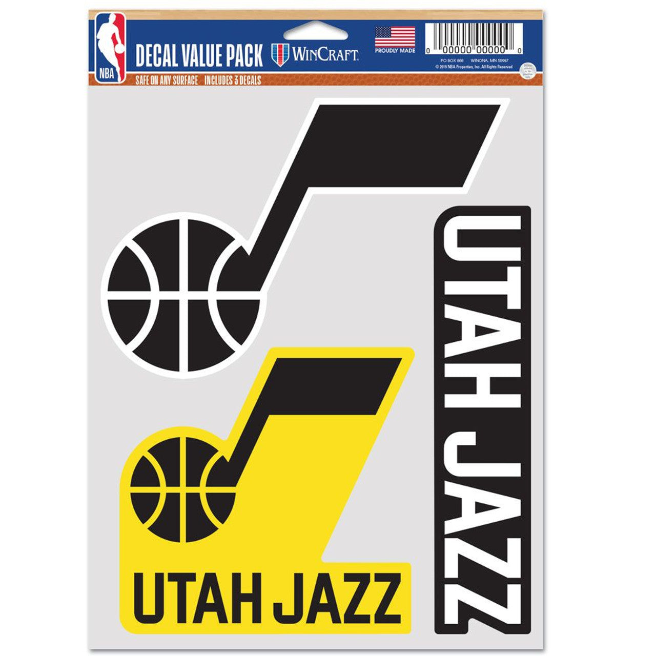 Wincraft Utah Jazz Fan Multi Use 3 Pack Decal Fan Gear NBA Utah Jazz