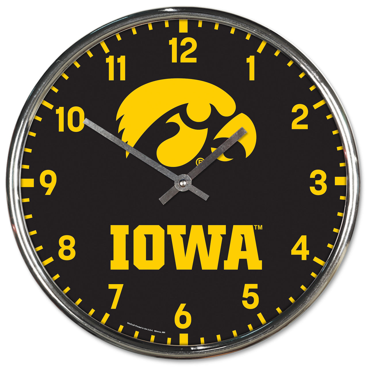 Wincraft Iowa Hawkeyes Chrome Round Wall Clock Fan Gear NCAA Iowa Hawkeyes