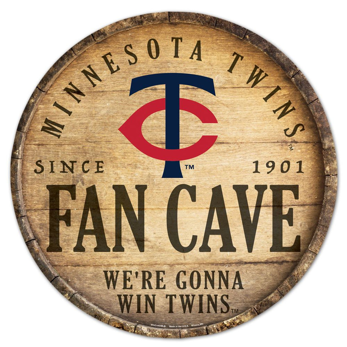 Wincraft Minnesota Twins 14 Inch Round Barrel Top Design Wood Sign Fan Gear MLB Minnesota Twins