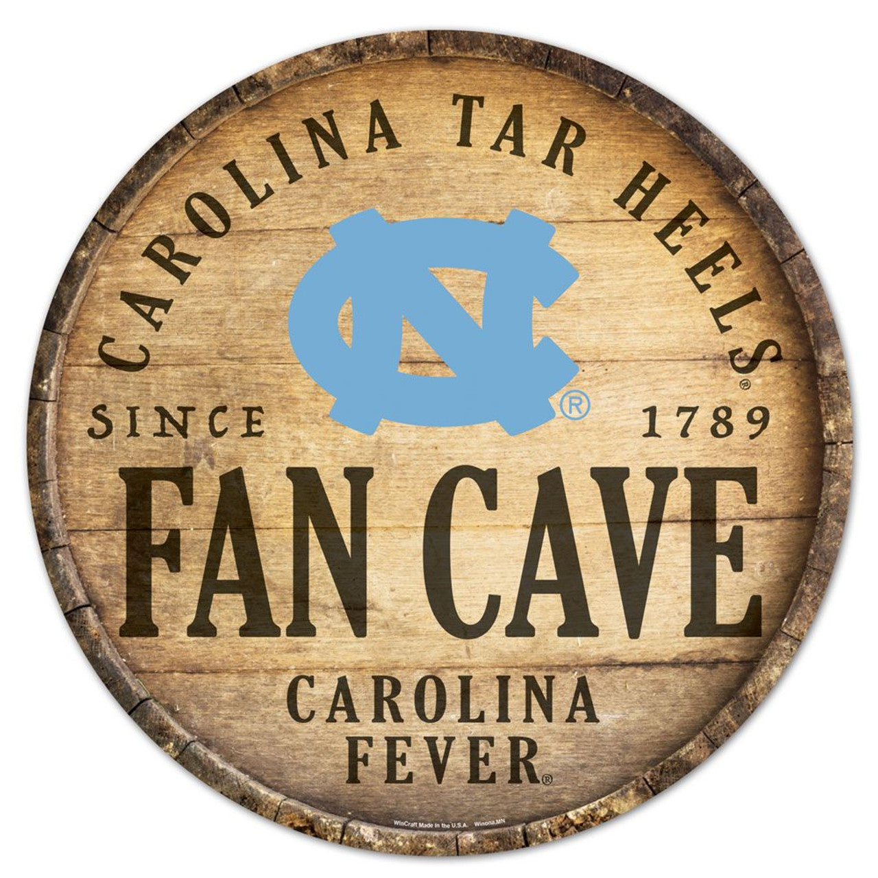 Wincraft North Carolina Tar Heels 14 Inch Round Barrel Top Design Wood Sign Fan Gear NCAA North Carolina Tar Heels