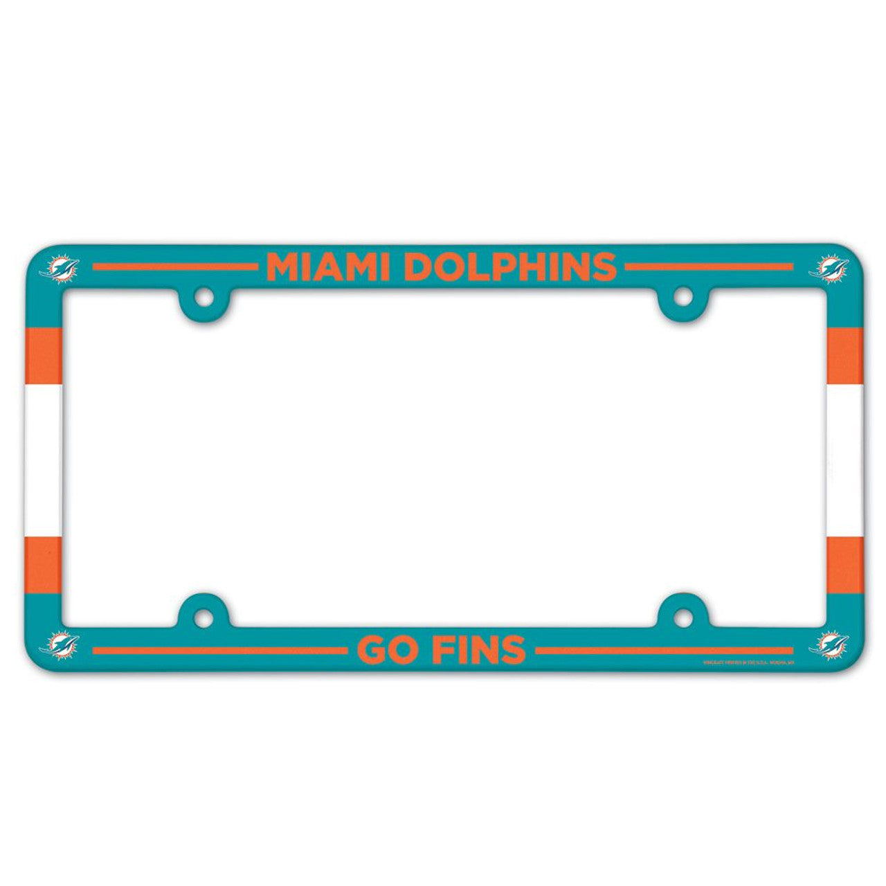 Wincraft Miami Dolphins Plastic Full Color Style License Plate Frame Fan Gear NFL Miami Dolphins