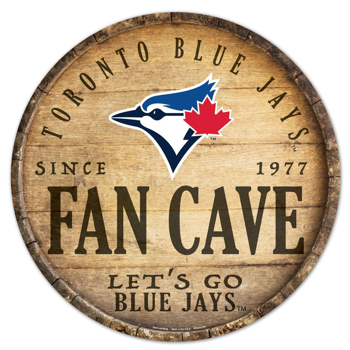 Wincraft Toronto Blue Jays 14 Inch Round Barrel Top Design Wood Sign - Special Order Fan Gear MLB Toronto Blue Jays