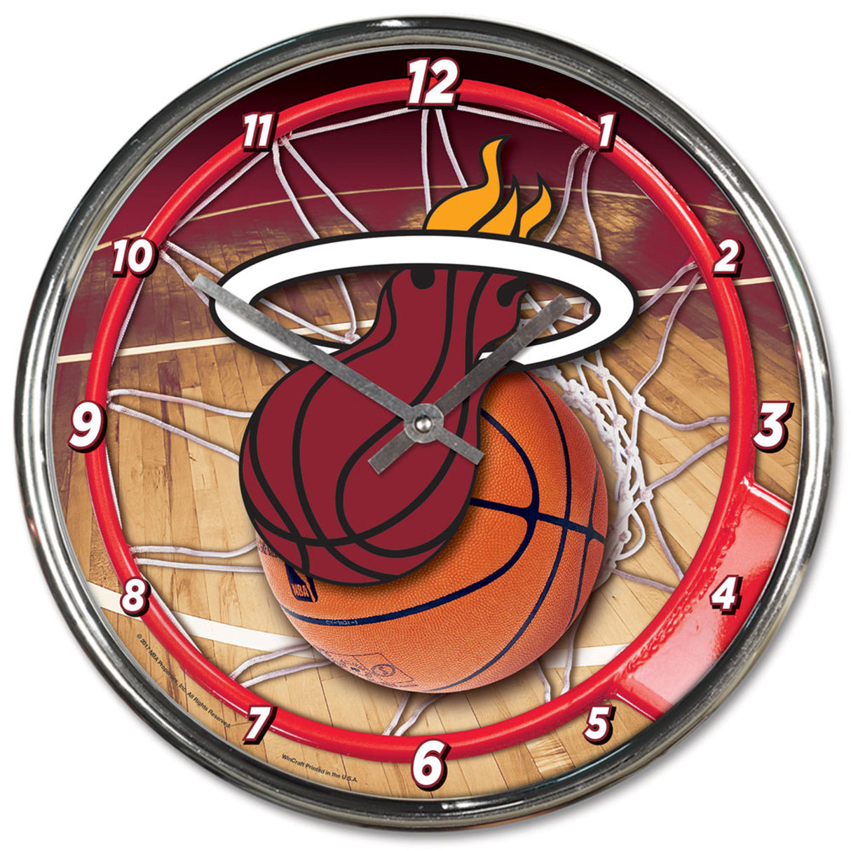 Wincraft Miami Heat Chrome Round Style Wall Clock Fan Gear NBA Miami Heat