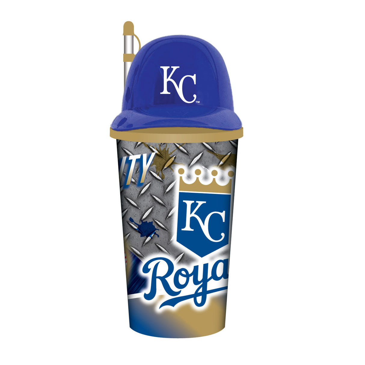 Mojo Licensing Kansas City Royals 32oz Plastic Helmet Cup with Straw Fan Gear MLB Kansas City Royals