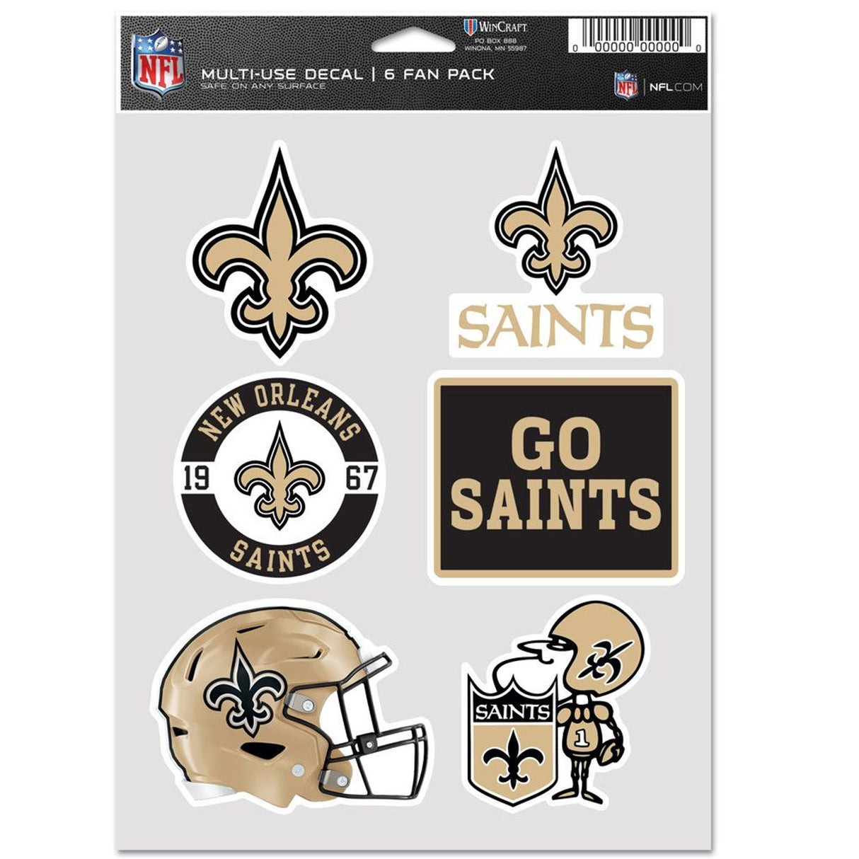 Wincraft New Orleans Saints Fan 6 Pack Multi Use Decal Fan Gear NFL New Orleans Saints