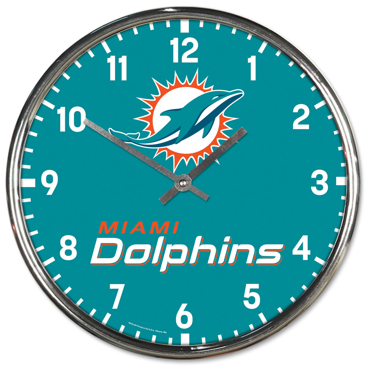 Wincraft Miami Dolphins Chrome Round Style Wall Clock Fan Gear NFL Miami Dolphins