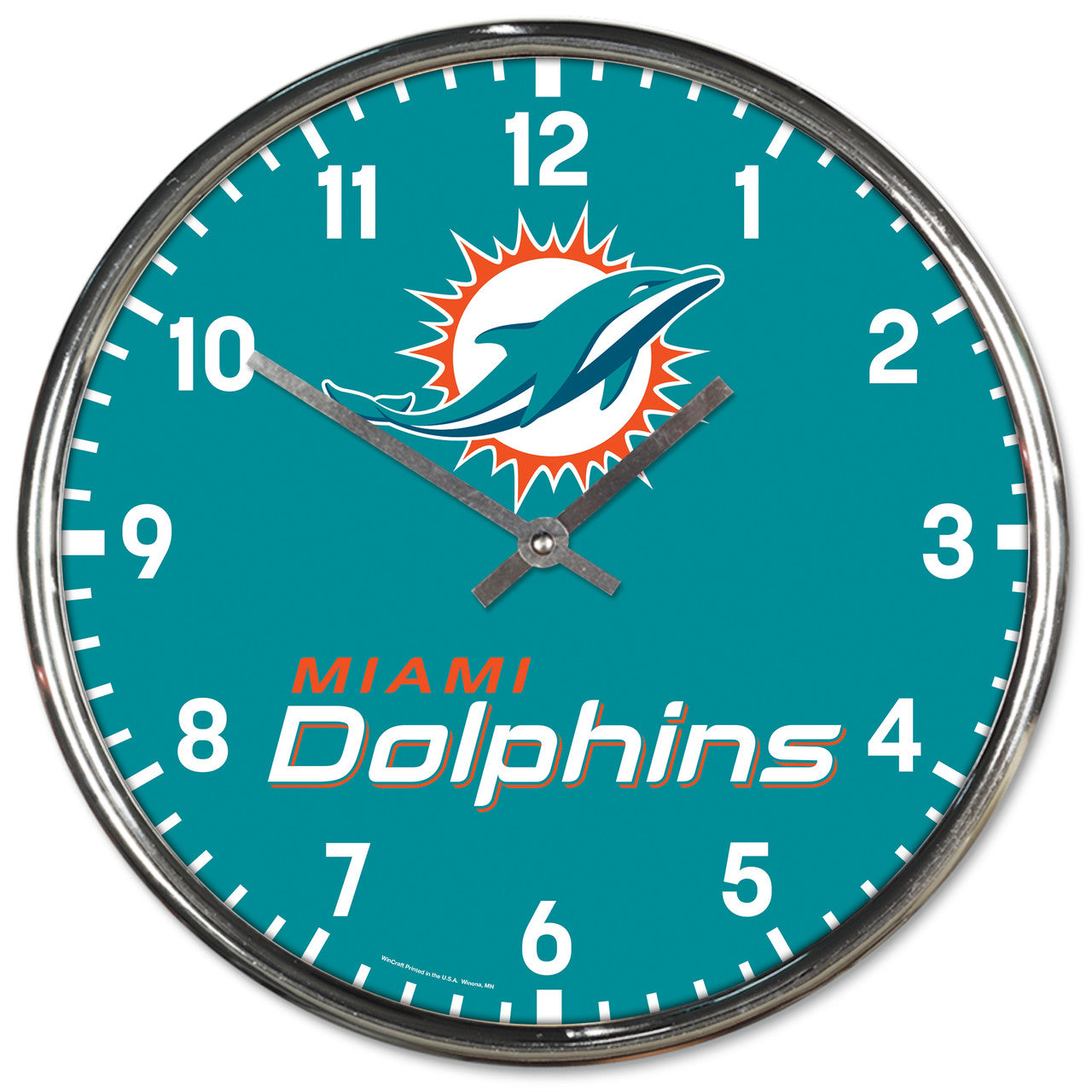 Wincraft Miami Dolphins Chrome Round Style Wall Clock Fan Gear NFL Miami Dolphins