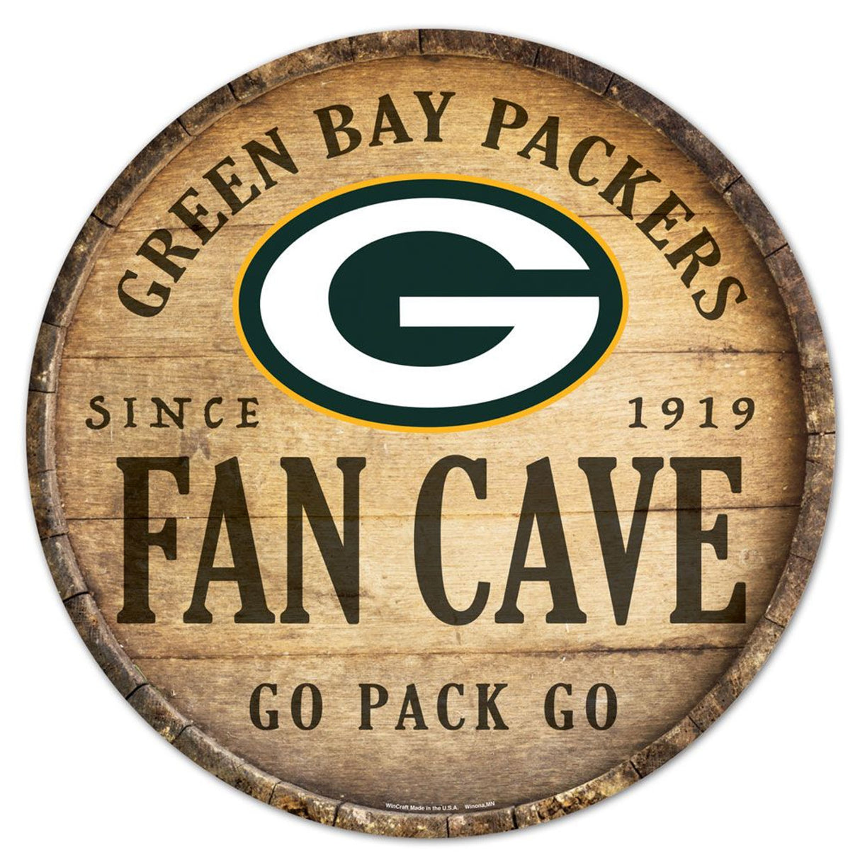 Wincraft Green Bay Packers 14 Inch Round Barrel Top Design Wood Sign Fan Gear NFL Green Bay Packers
