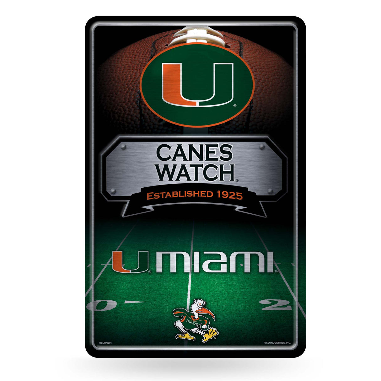 NCAA Miami Hurricanes - The U Large Metal Sign Fan Gear NCAA Miami Hurricanes