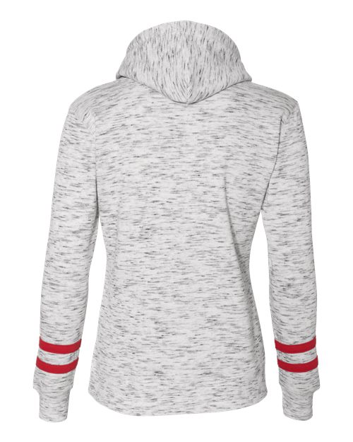 J. America Unisex Mélange Fleece Striped-Sleeve Hooded Sweatshirt 6204 Womens Apparel Sweatshirts & Fleece