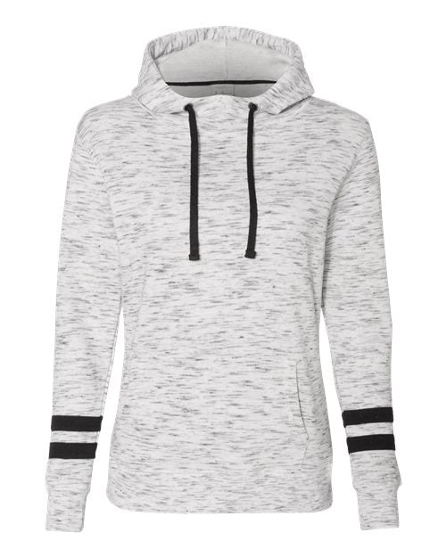 J. America Unisex Mélange Fleece Striped-Sleeve Hooded Sweatshirt 6204 Womens Apparel Sweatshirts & Fleece