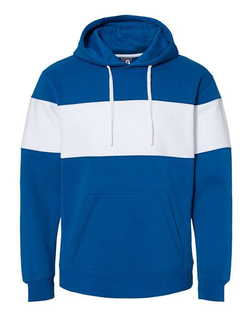 J. America Unisex Varsity Fleece Colorblocked Hooded Sweatshirt 9115 Mens Apparel Sweatshirts & Fleece