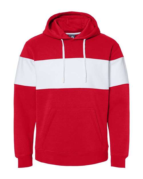 J. America Unisex Varsity Fleece Colorblocked Hooded Sweatshirt 9115 Mens Apparel Sweatshirts & Fleece