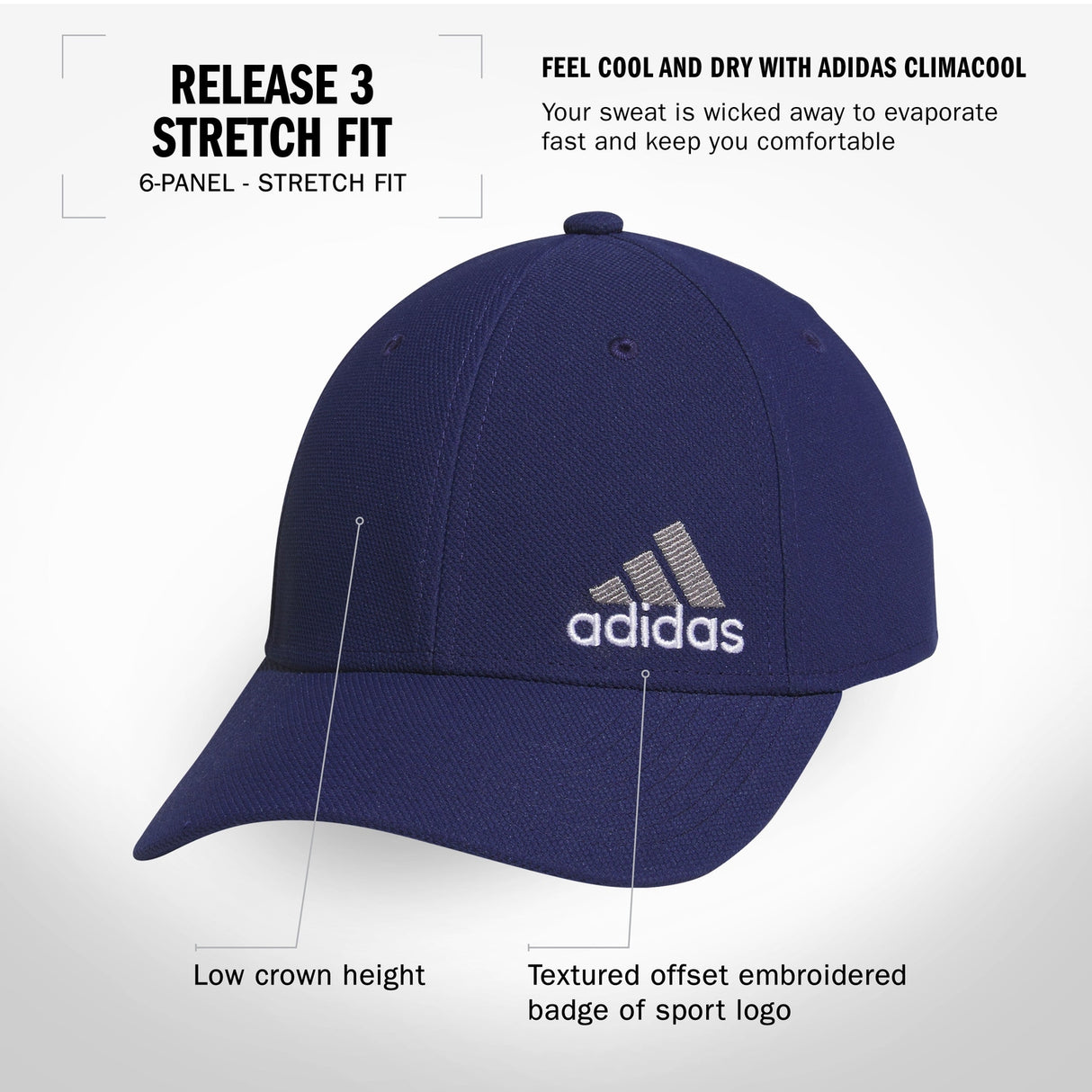 adidas Men's Release 3 Stretch Fit Hat Unisex Accessories Hats & Caps