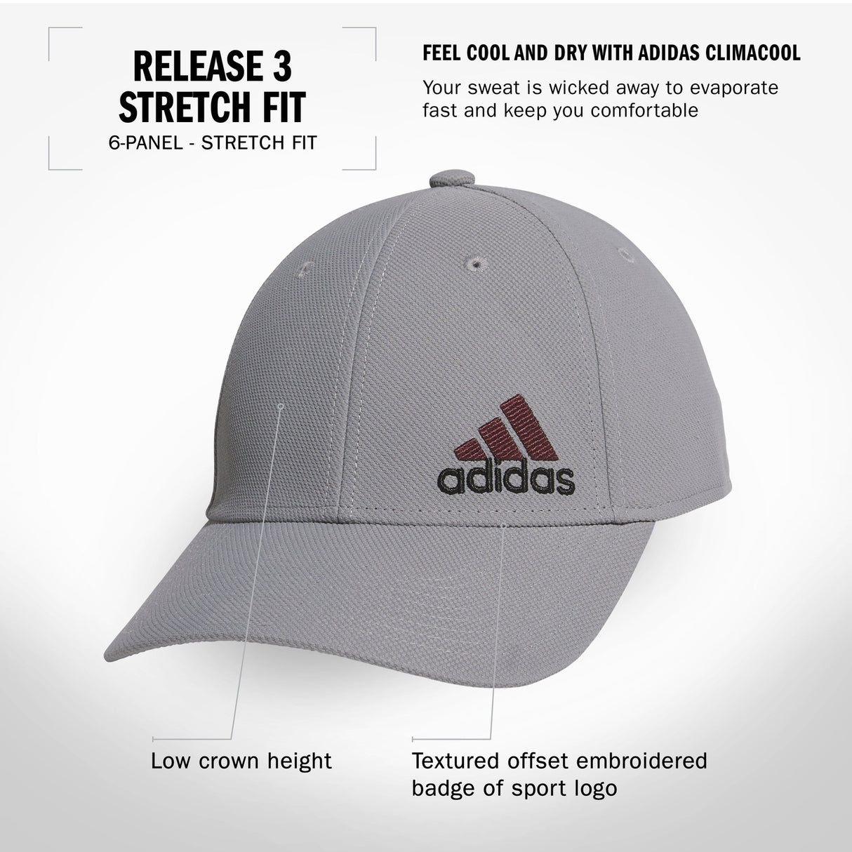 adidas Men's Release 3 Stretch Fit Hat Unisex Accessories Hats & Caps