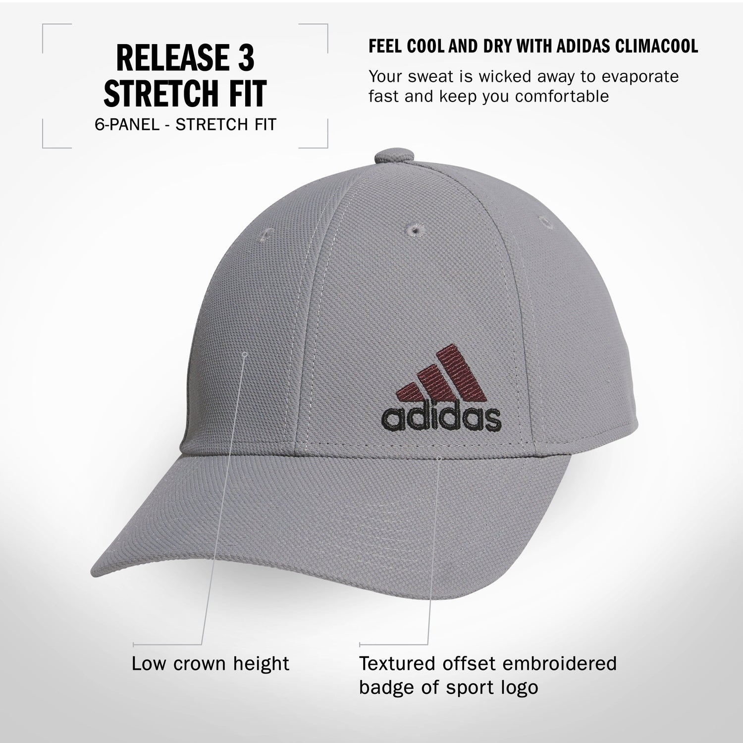 adidas Men's Release 3 Stretch Fit Hat Unisex Accessories Hats & Caps