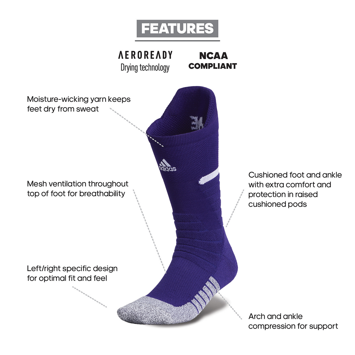 adidas Men's adizero Football Cushioned Crew Socks-2