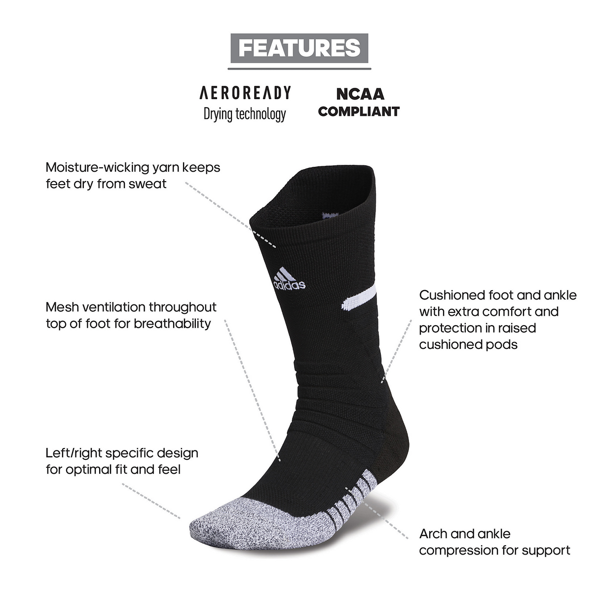 adidas Men's adizero Football Cushioned Crew Socks-2