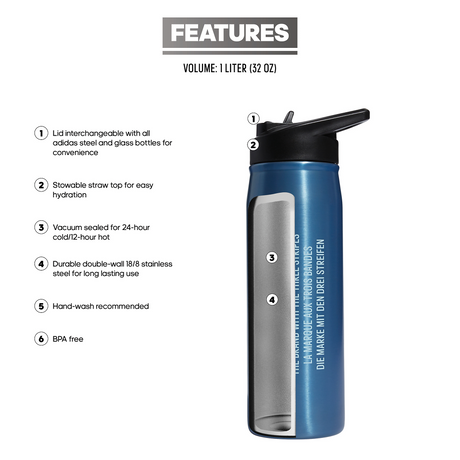 adidas Steel Straw 600 Metal Bottle Unisex Accessories Health & Wellness
