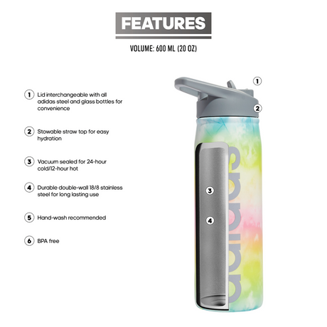 adidas Steel Straw 600 Metal Bottle Unisex Accessories Health & Wellness