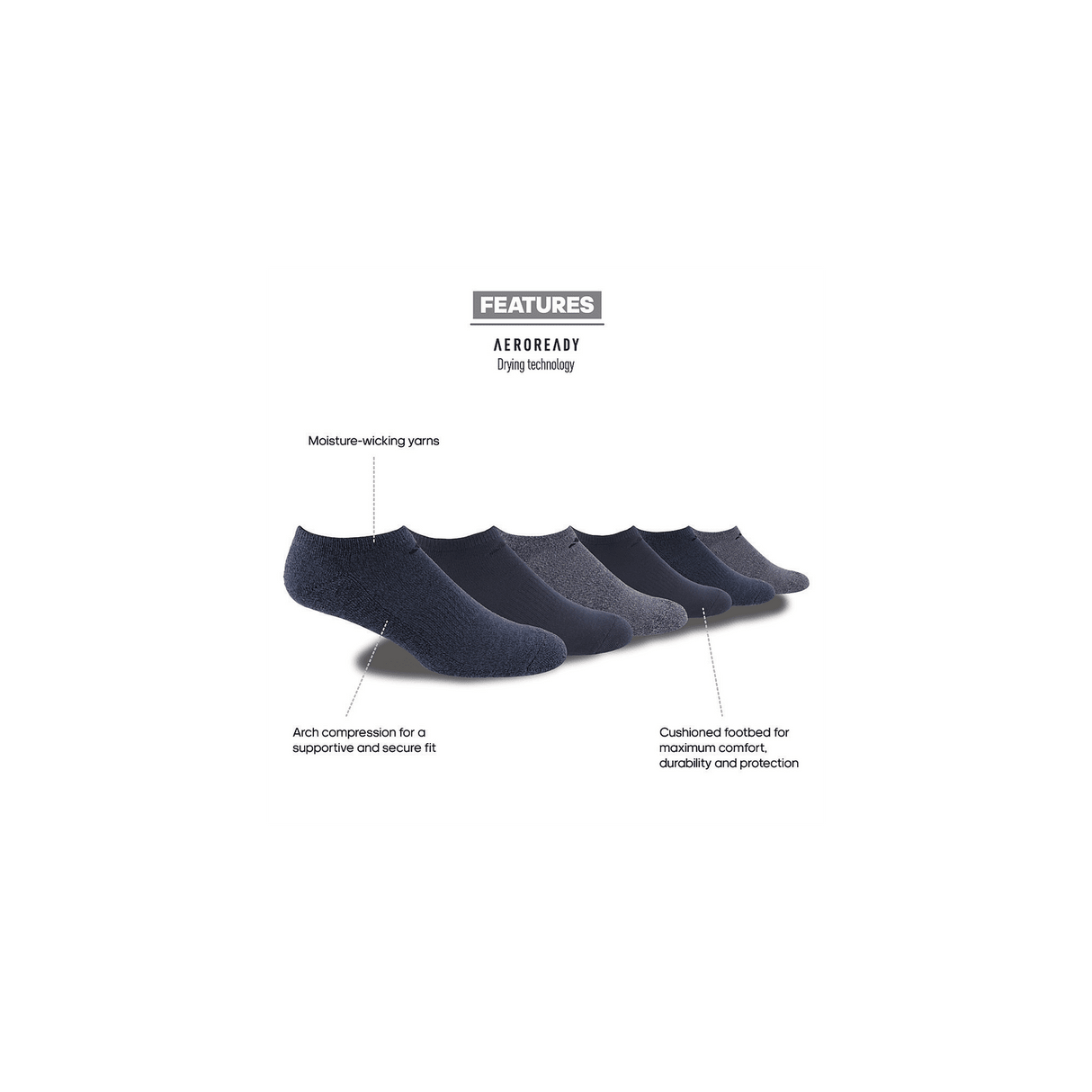 adidas Men's Athletic Cushioned No Show Socks 3 Pairs Unisex Accessories Socks