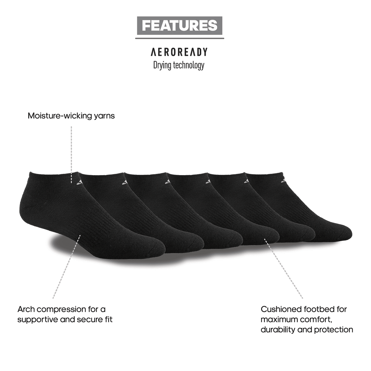 adidas Men's Athletic Cushioned No Show Socks 3 Pairs Unisex Accessories Socks