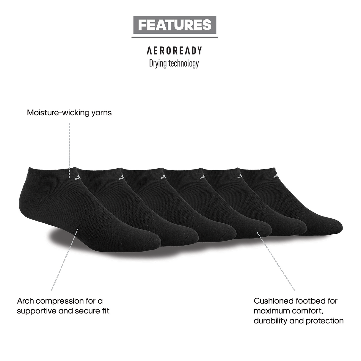 adidas Men's Athletic Cushioned No Show Socks (6 Pairs)-2