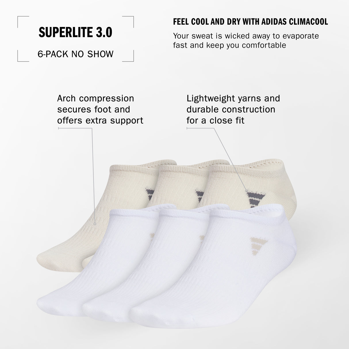 adidas Men's Superlite 3.0 No Show 3 Pairs Unisex Accessories Socks