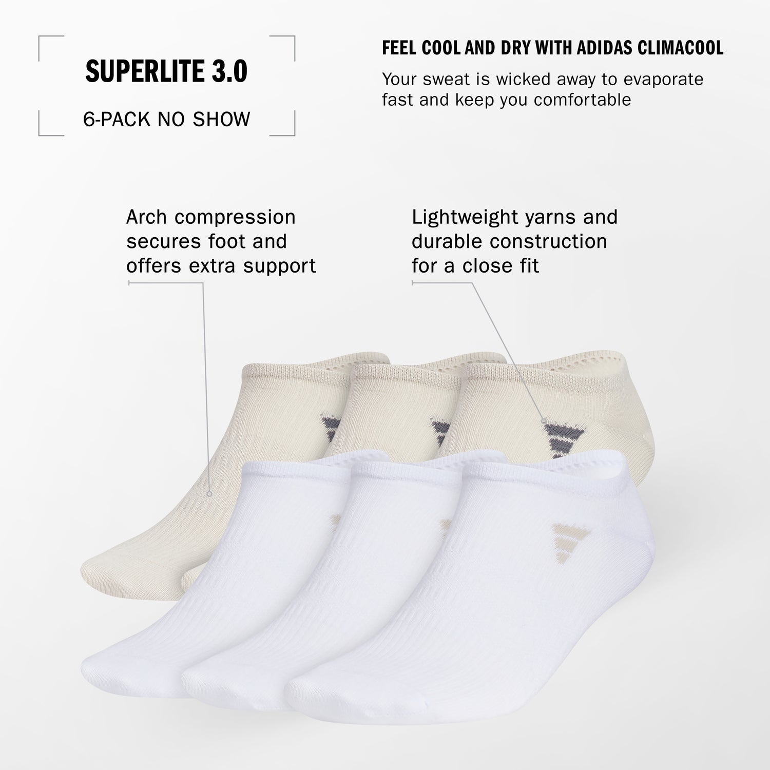 adidas Men's Superlite 3.0 No Show 3 Pairs Unisex Accessories Socks