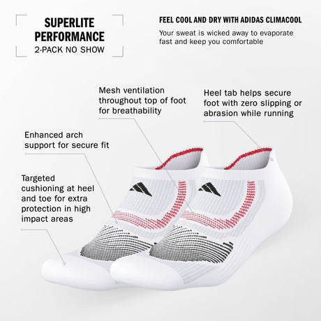adidas Unisex Superlite Performance No Show Socks 2 Pairs Unisex Accessories Socks