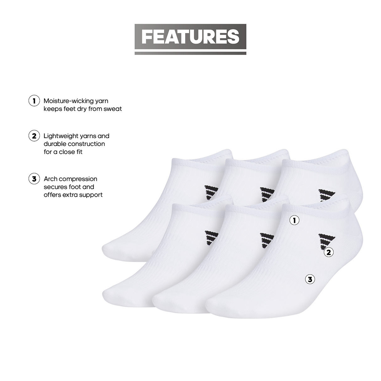 adidas Men's Superlite 3.0 No Show 3 Pairs Unisex Accessories Socks