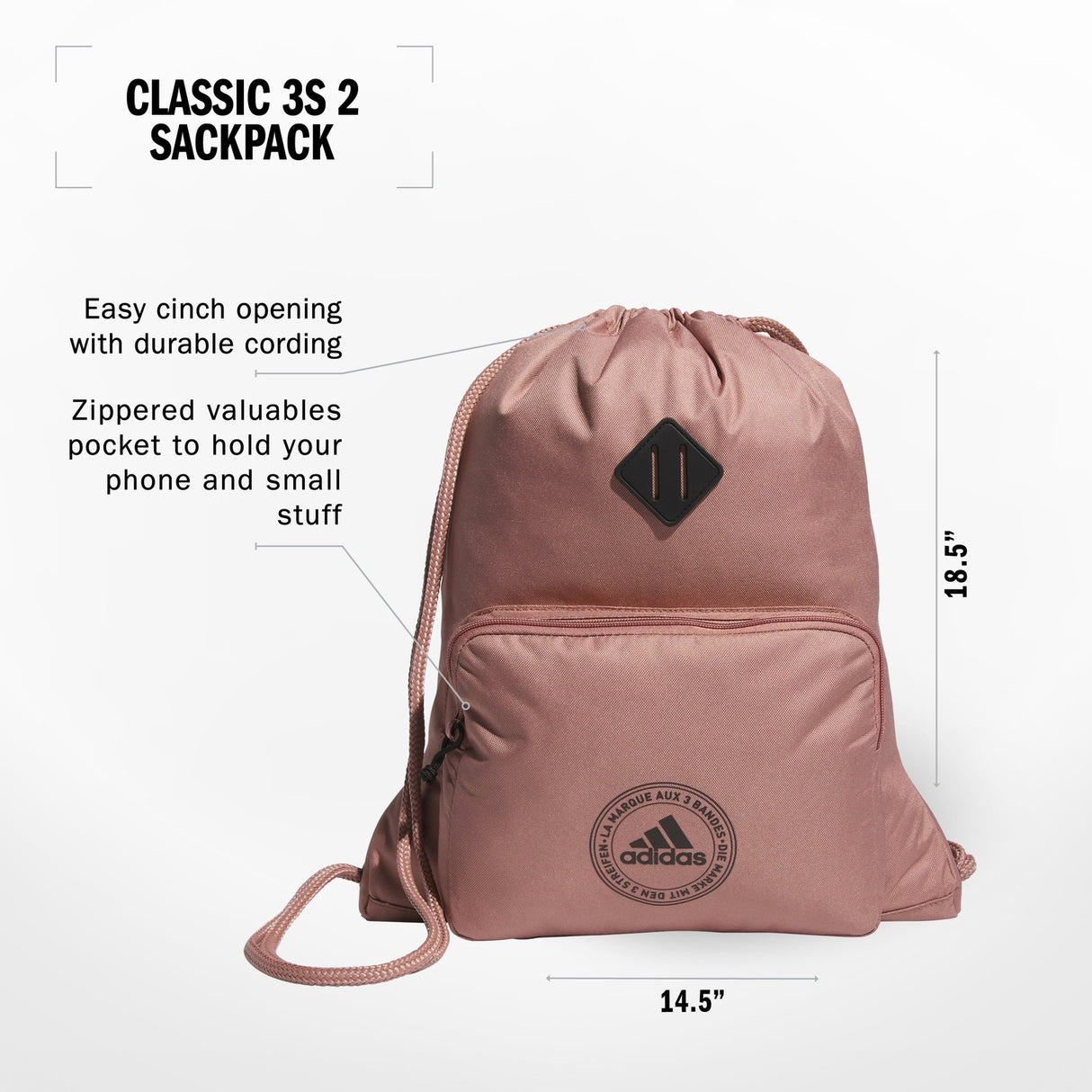 adidas Classic 3S 2 Sackpack Unisex Accessories Bags & Backpacks