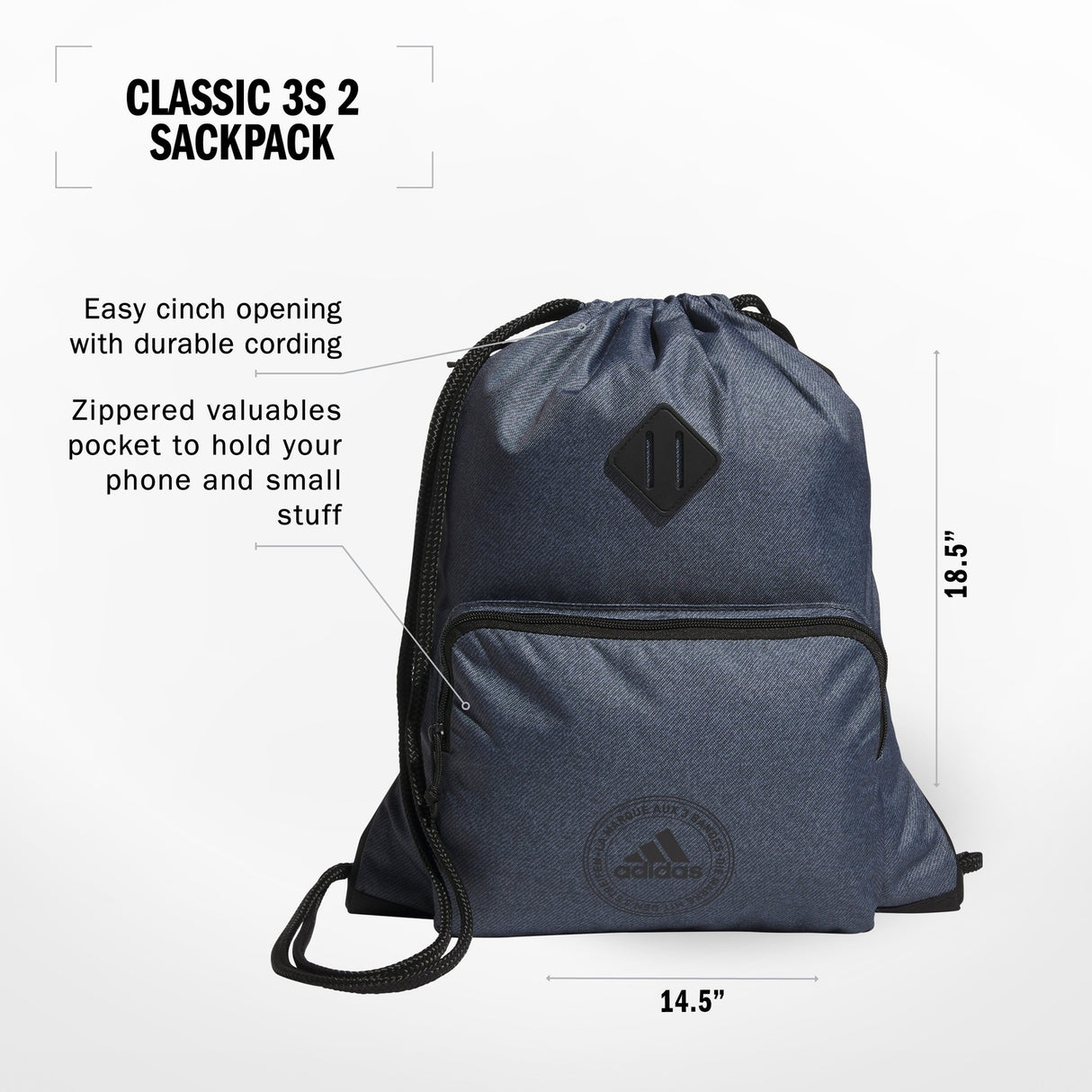 adidas Classic 3S 2 Sackpack Unisex Accessories Bags & Backpacks