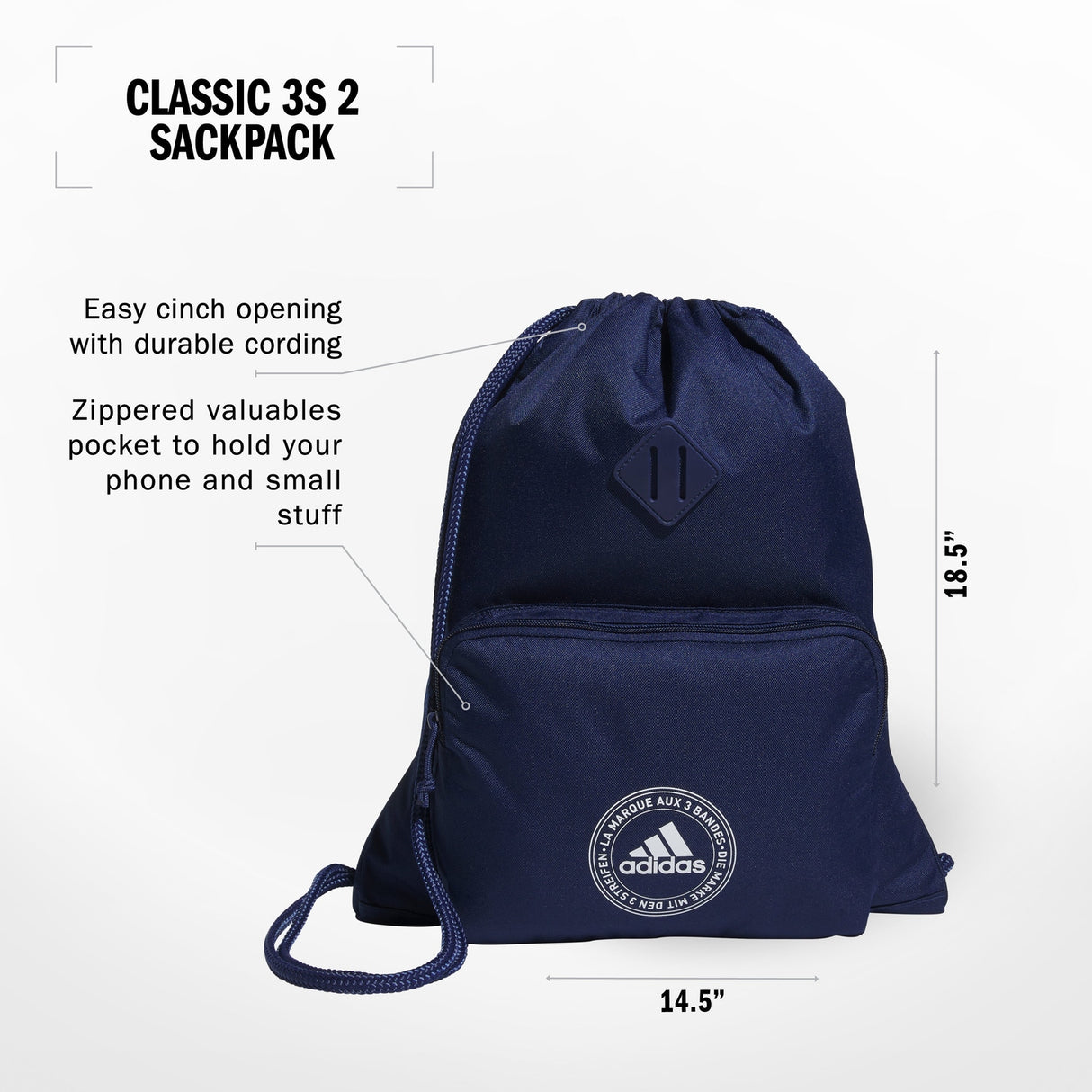 adidas Classic 3S 2 Sackpack Unisex Accessories Bags & Backpacks