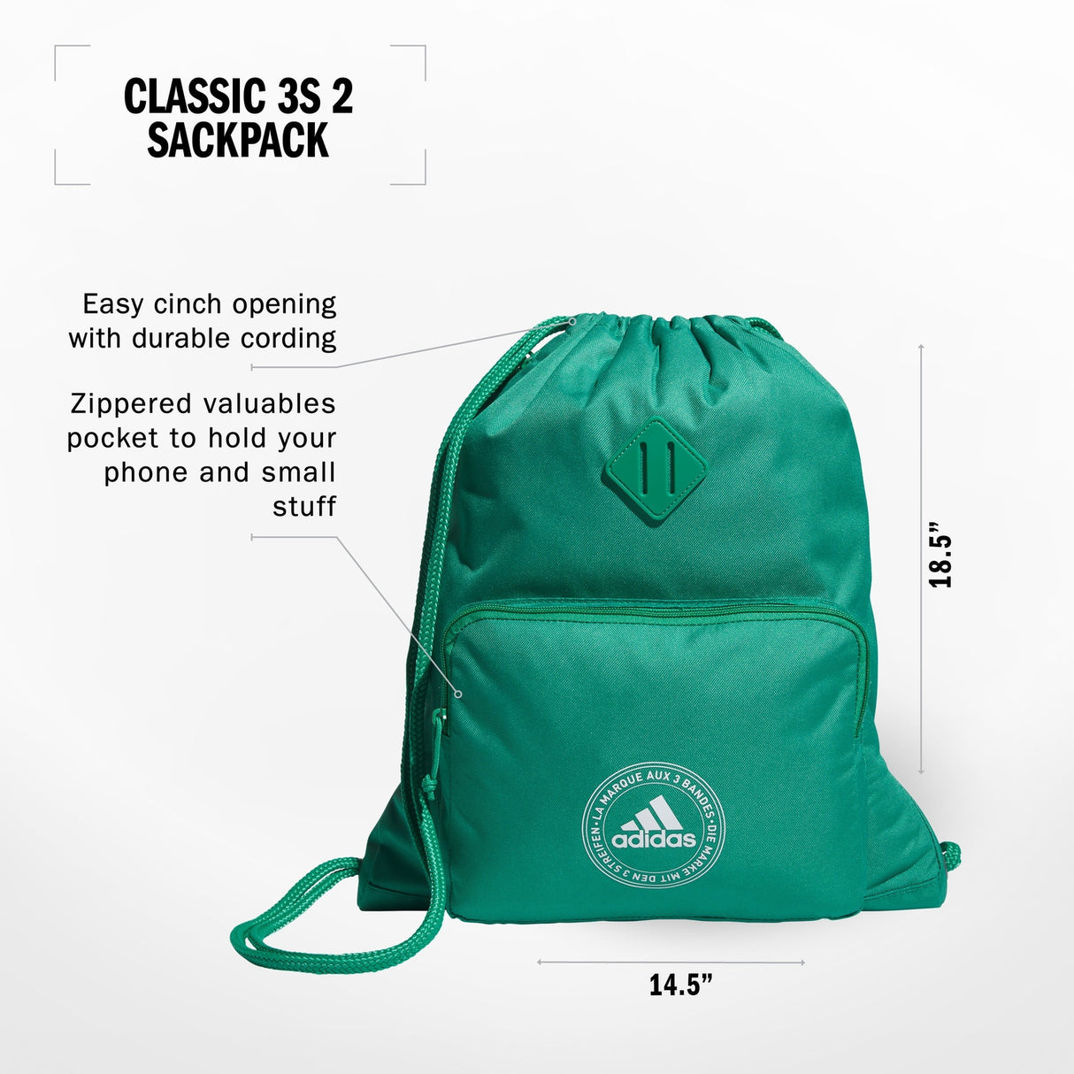adidas Classic 3S 2 Sackpack Unisex Accessories Bags & Backpacks
