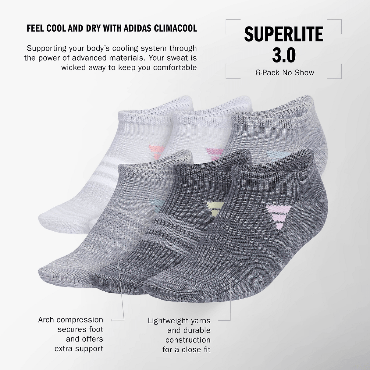 adidas Women's Superlite 3.0 No Show Socks 6-pairs Unisex Accessories Socks