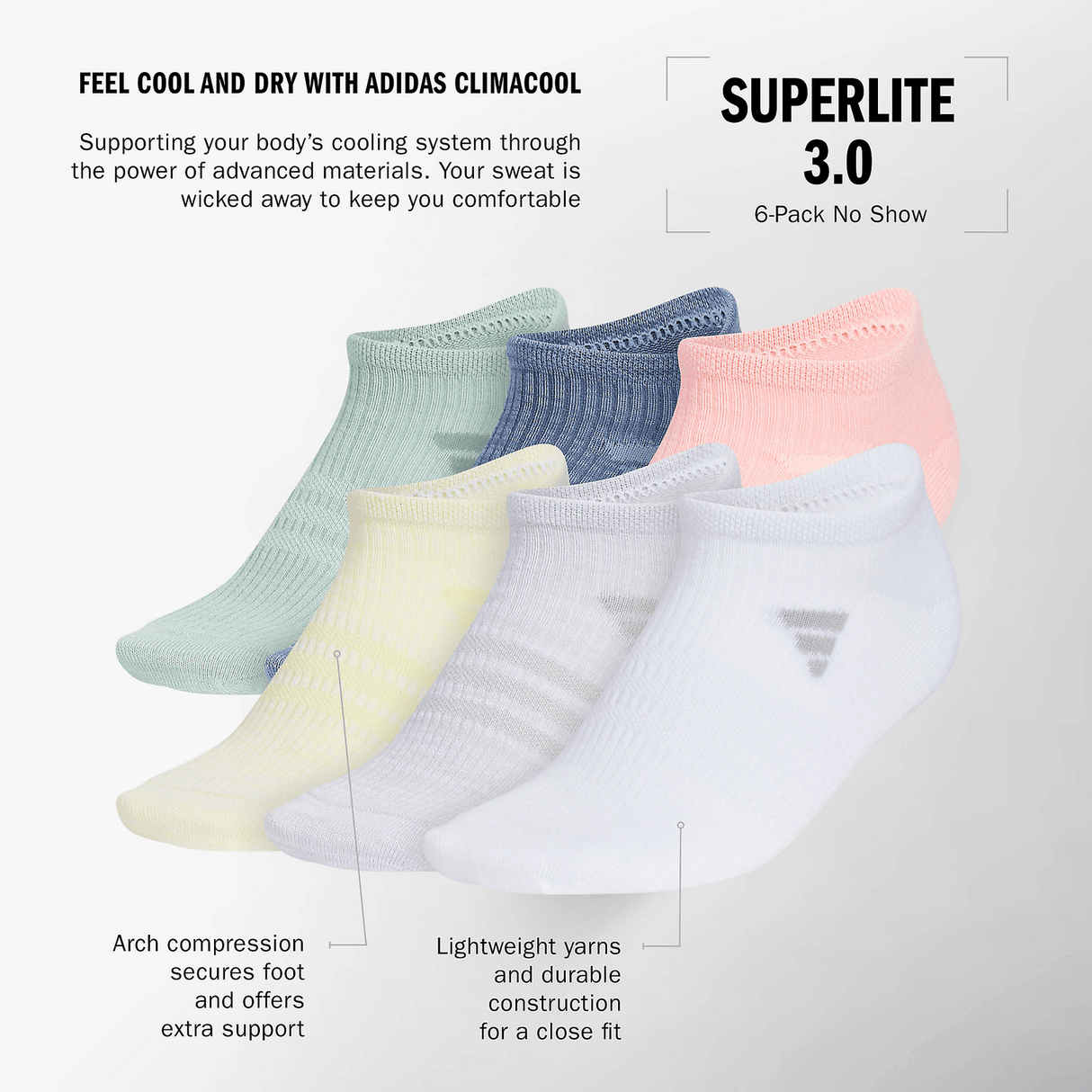 adidas Women's Superlite 3.0 No Show Socks 6-pairs Unisex Accessories Socks