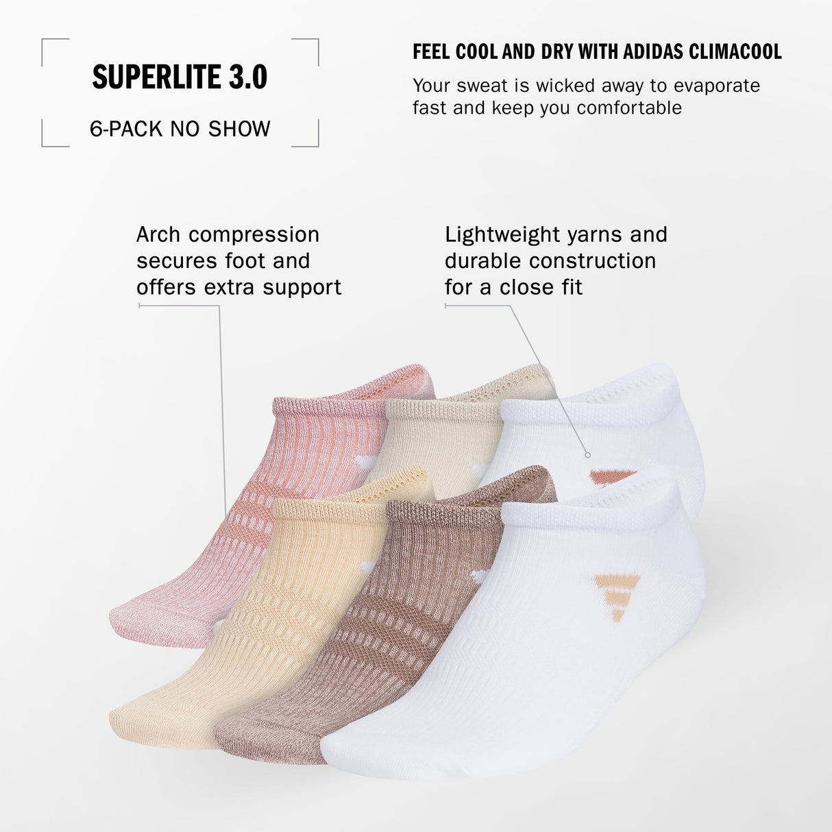 adidas Women's Superlite 3.0 No Show Socks 6-pairs Unisex Accessories Socks