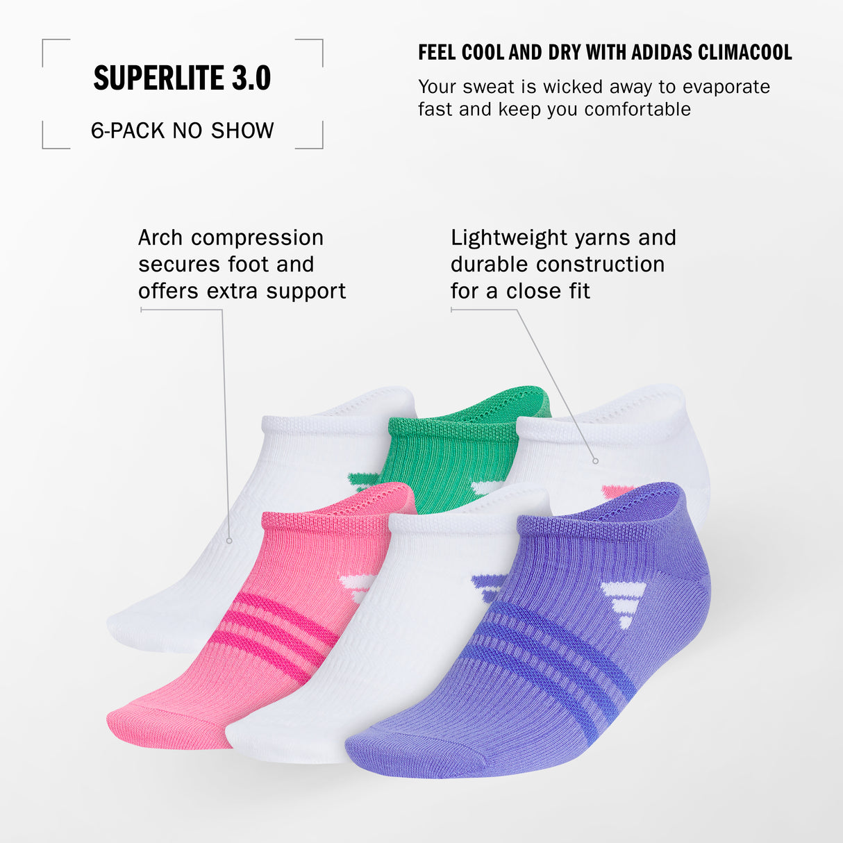 adidas Women's Superlite 3.0 No Show Socks (6-Pack)-2